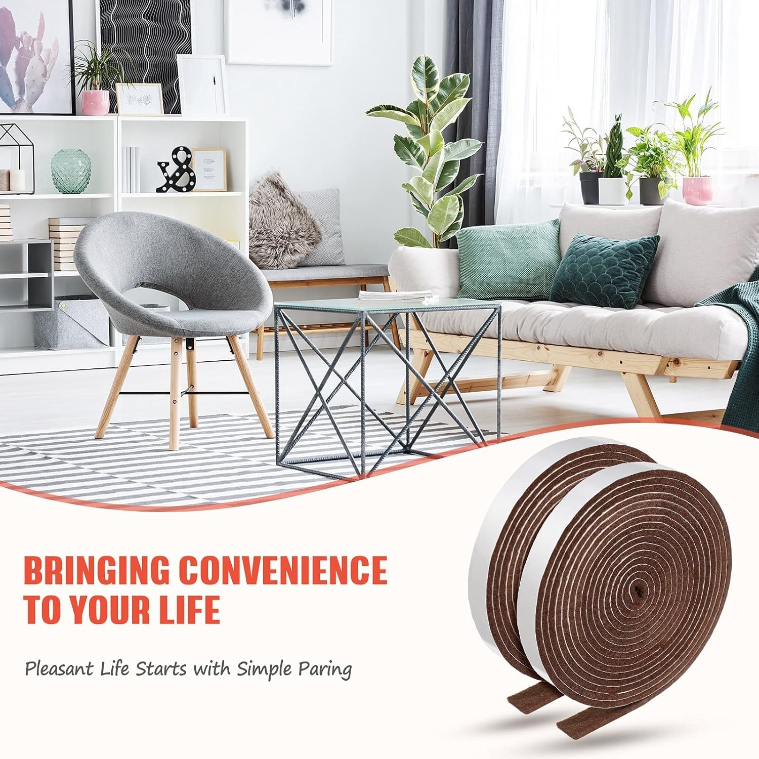 4 Rolls 120 Inch Felt Strip with Adhesive Backing Felt Tapes Furniture Felt Stri
