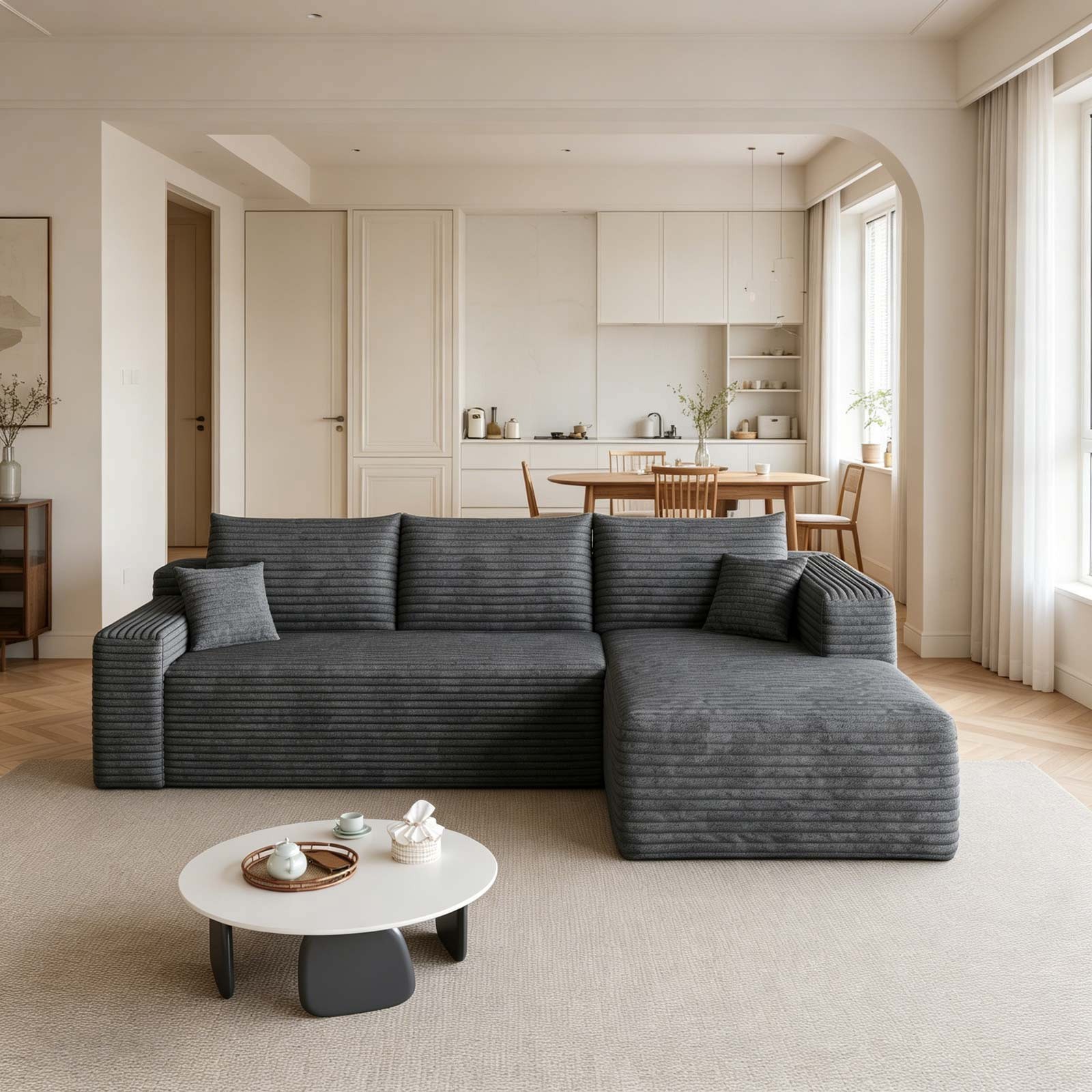 95″ Boneless Couch Right Chaise L Shape Sectional Cloud Sofa Set for Living Room