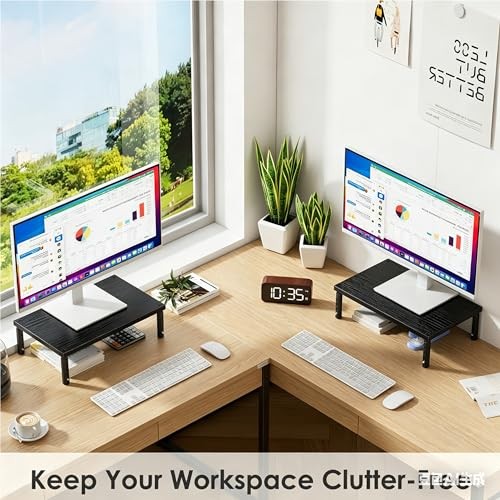 Desk Organizers and Accessories, Adjustable Computer Monitor Stand Black Wood