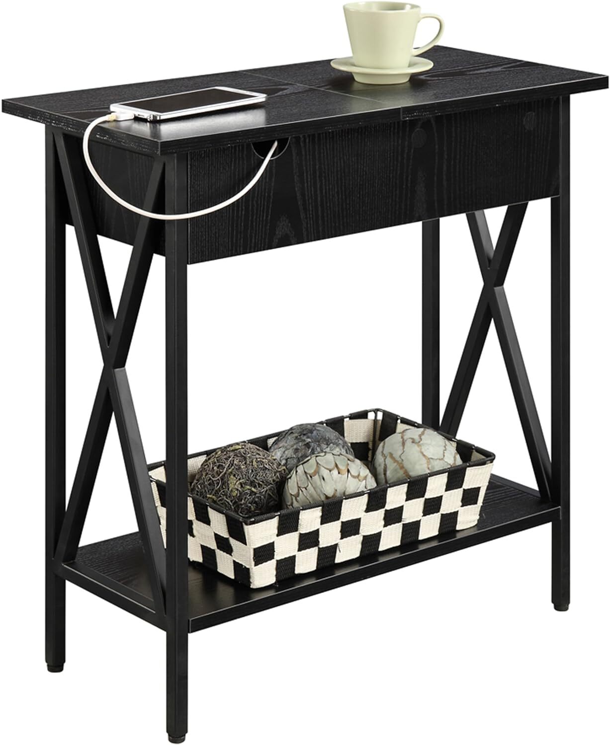 Convenience Concepts Tucson End Charging Station and Shelf, Black/Black