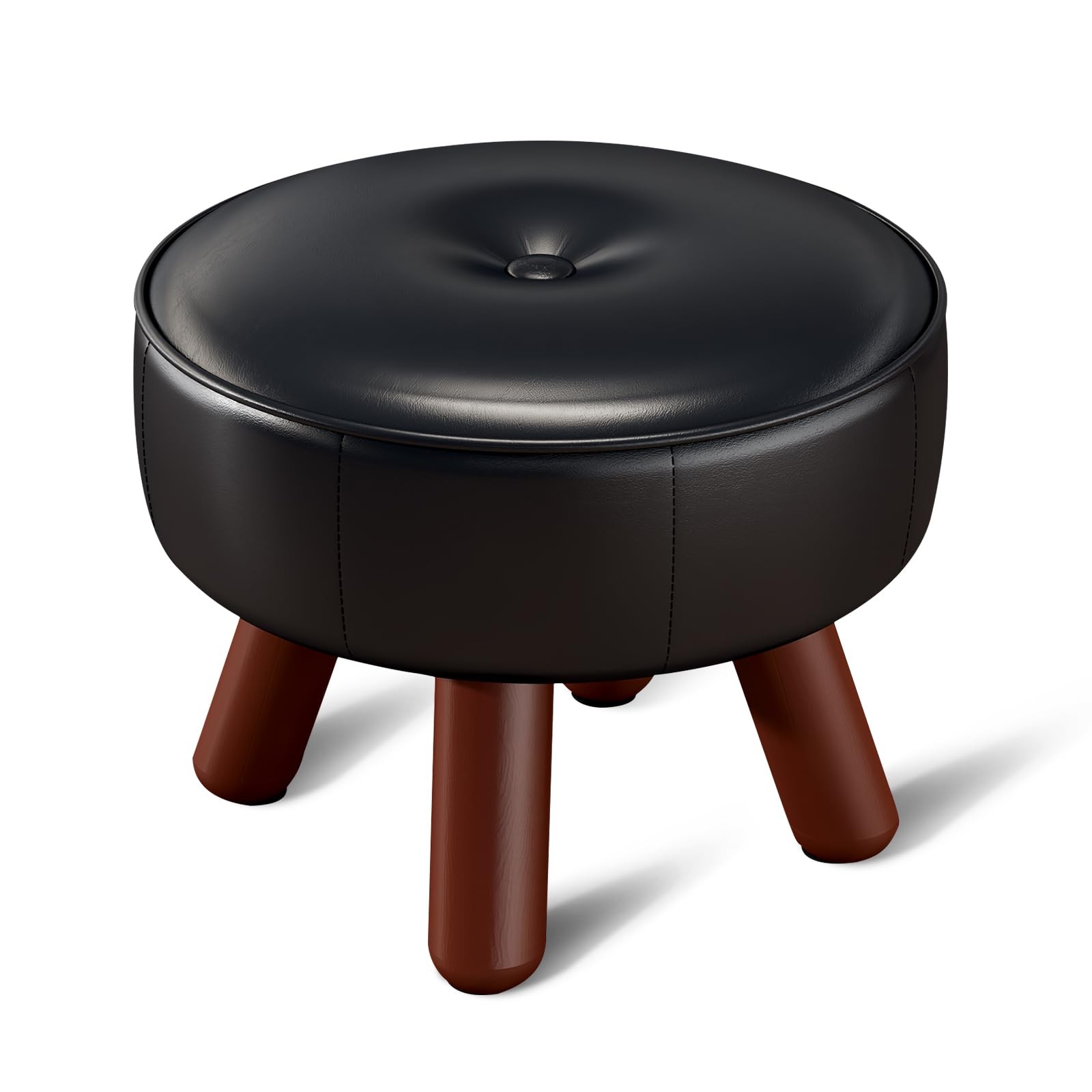 13in Small Foot Stool Ottoman, Round Faux Leather Foot Rest, Footstool Ottoma…