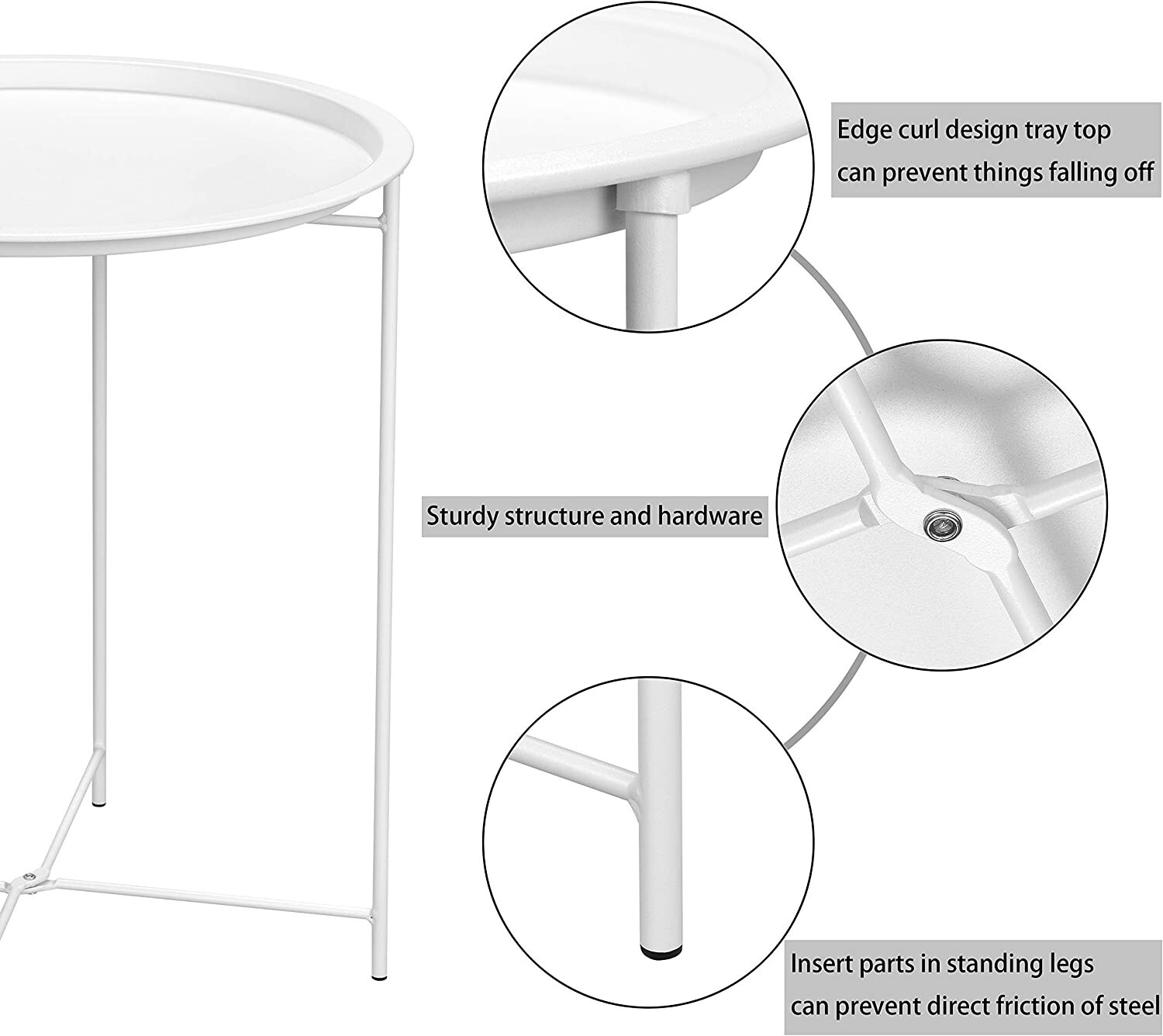 Round End Table Accent Side Table Nightstand with Removable Tray Top ModernSmall