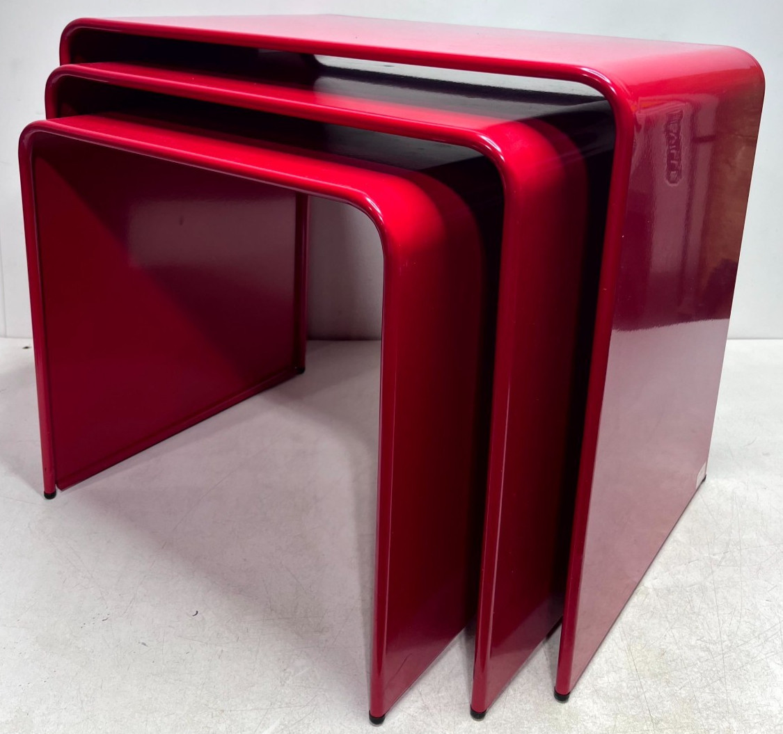 Vintage Amisco Red Nesting Tables Set of 3 Large Metal Made in Canada
