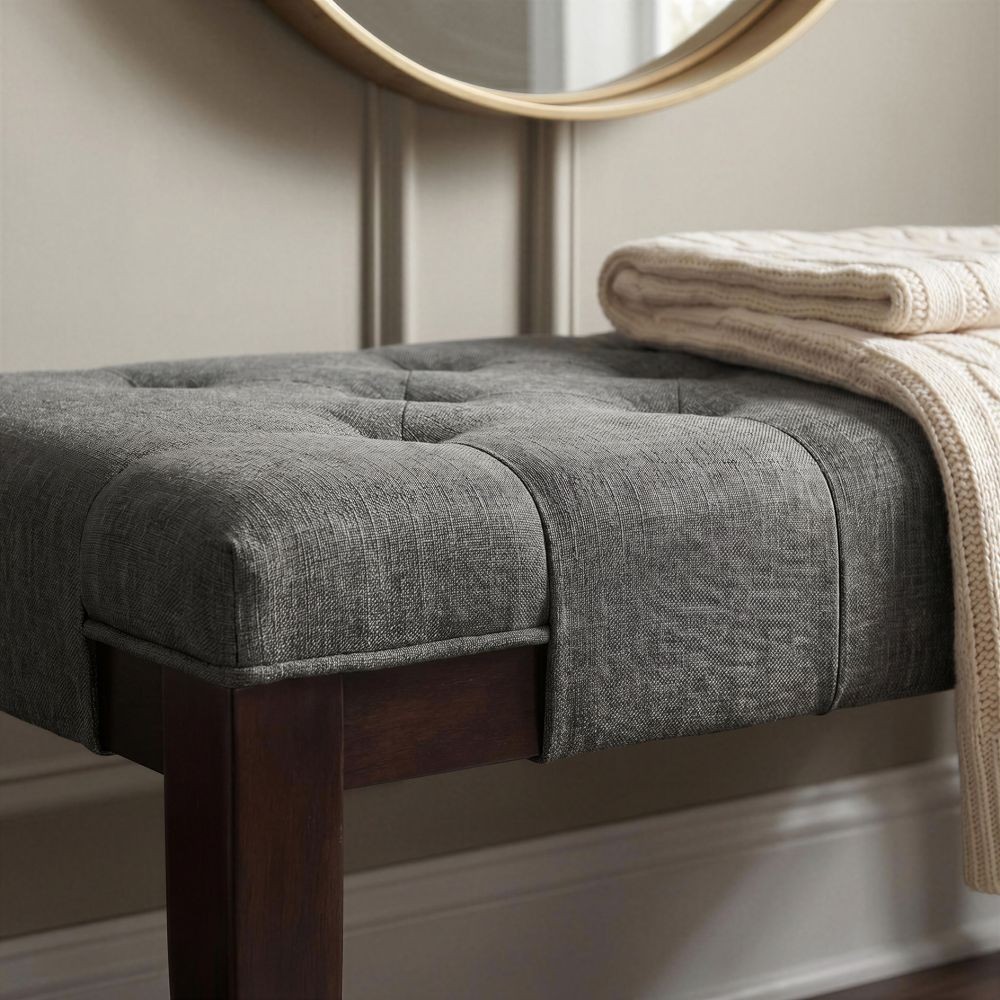 Linon Gray Fabric Tufted Bench for Entryway or Living Room