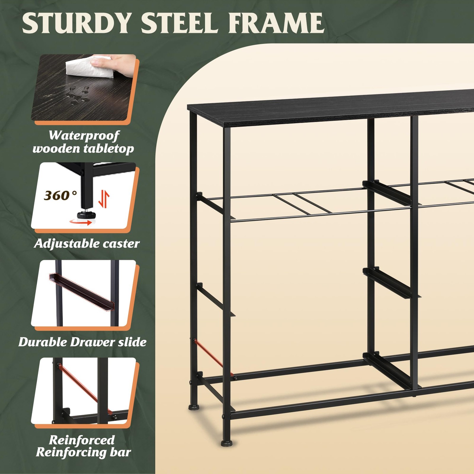 WLIVE 11.8″D x 39.4″W x 30.4″H (8 Drawers), Charcoal Black Wood Grain Print
