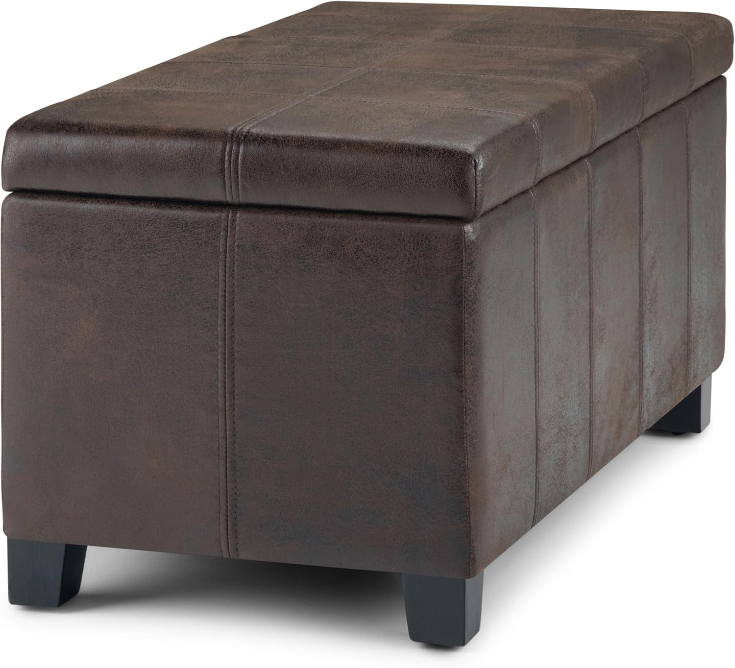 Dover Storage Ottoman Bench – 36 Inch Wide Upholstered Vegan Leather Rectangular