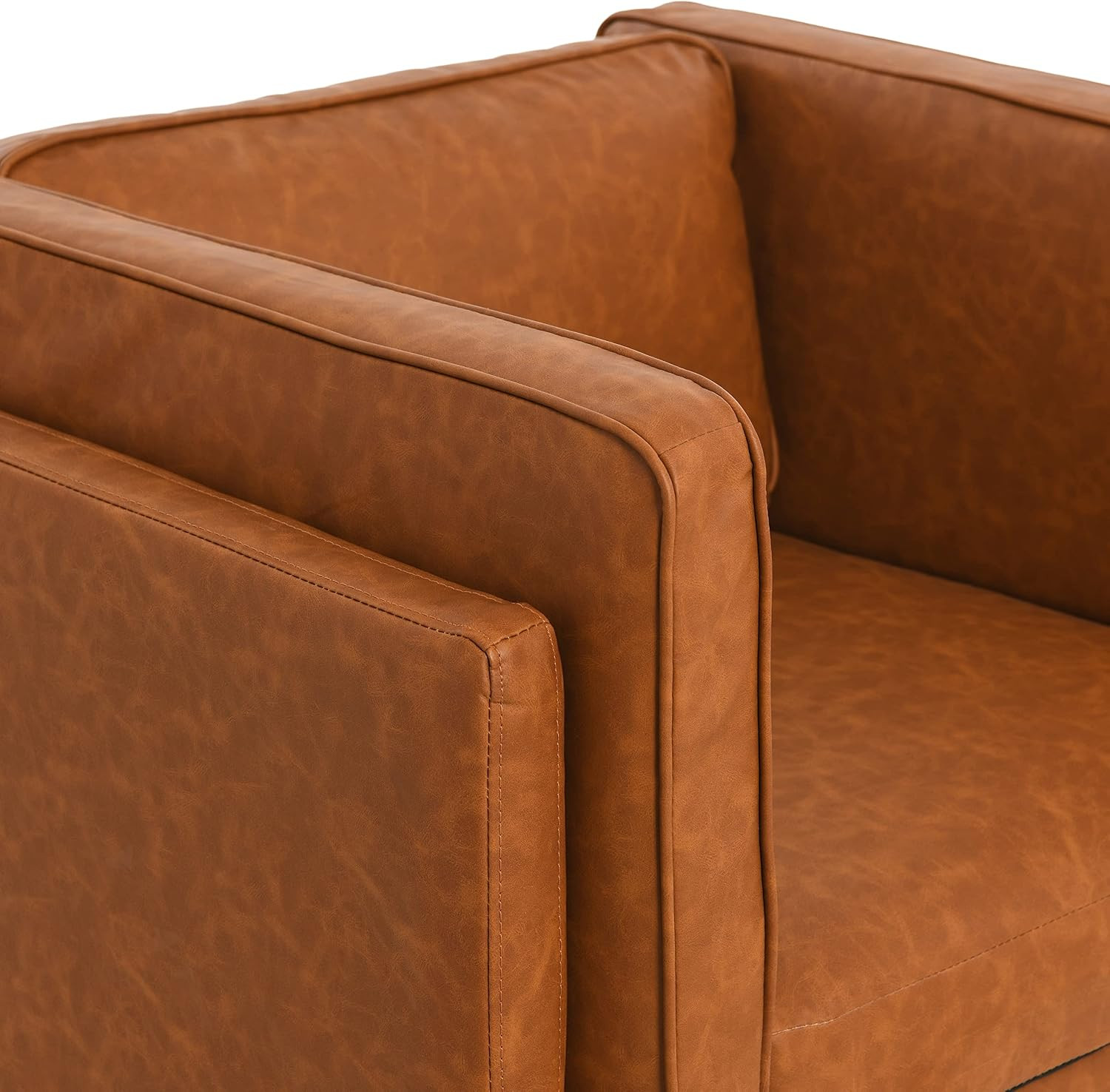 Vegan Cognac Leather Atley High Sided Armchair Sofa by Creative Co-Op