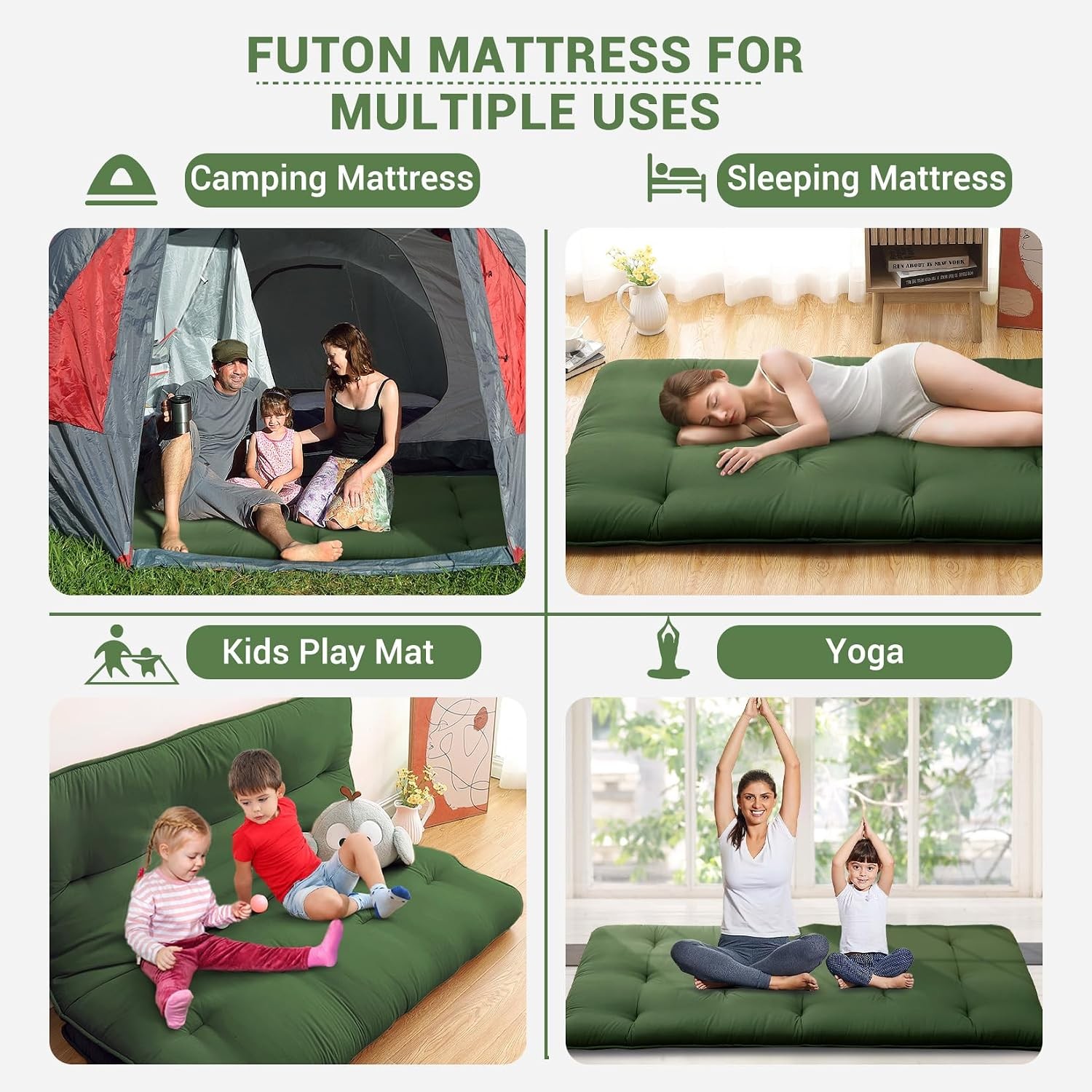 Futon Floor Portable Roll Up Mattress Twin 4″ Thick High-Density Foam Tatami Bed