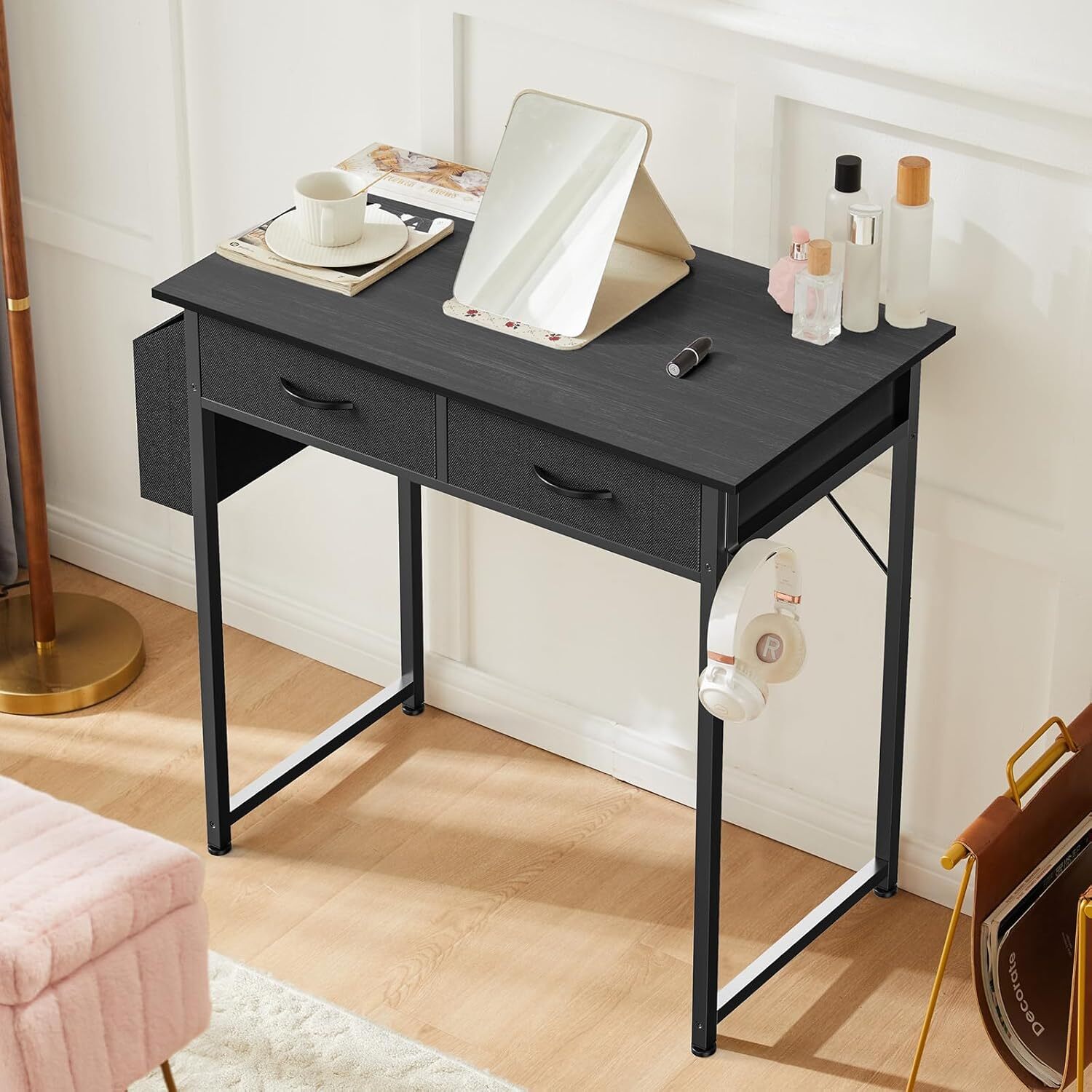 32 inch Home Office Small Computer Desk Writing PC Table with 2 Fabric Drawers