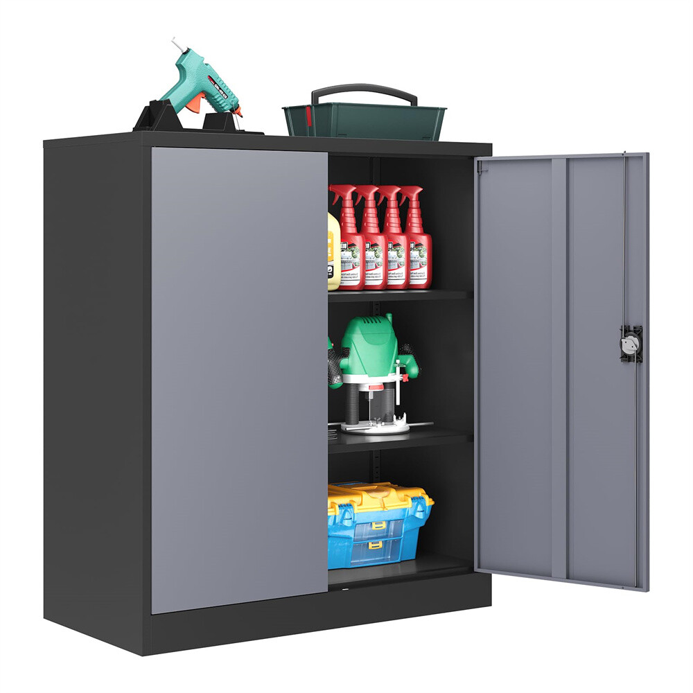 Metal Storage Cabinet with 2 Adjustable Shelves and Locking Doors,Garage Cabinet