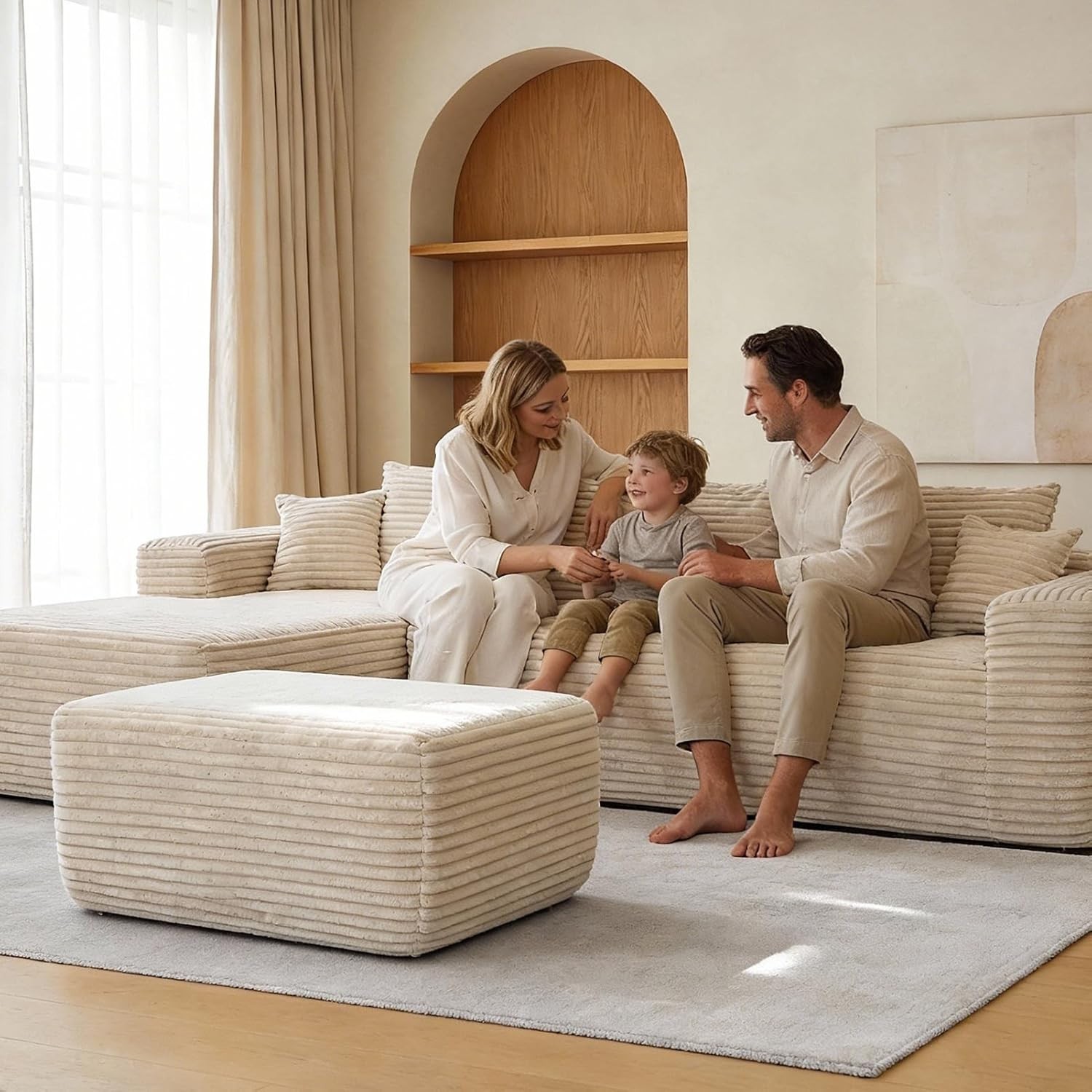 Modular Sectional Sofa Couch 103.5” & 37.0” Beige, L-Shaped Sectional Couches…