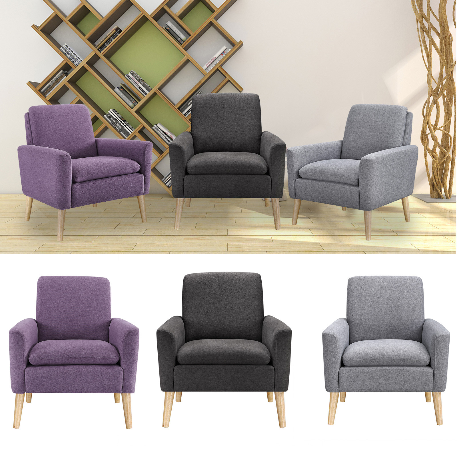 Modern Tufted Accent Arm Chair Contemporary Fabric Single Sofa Upholstered Linen