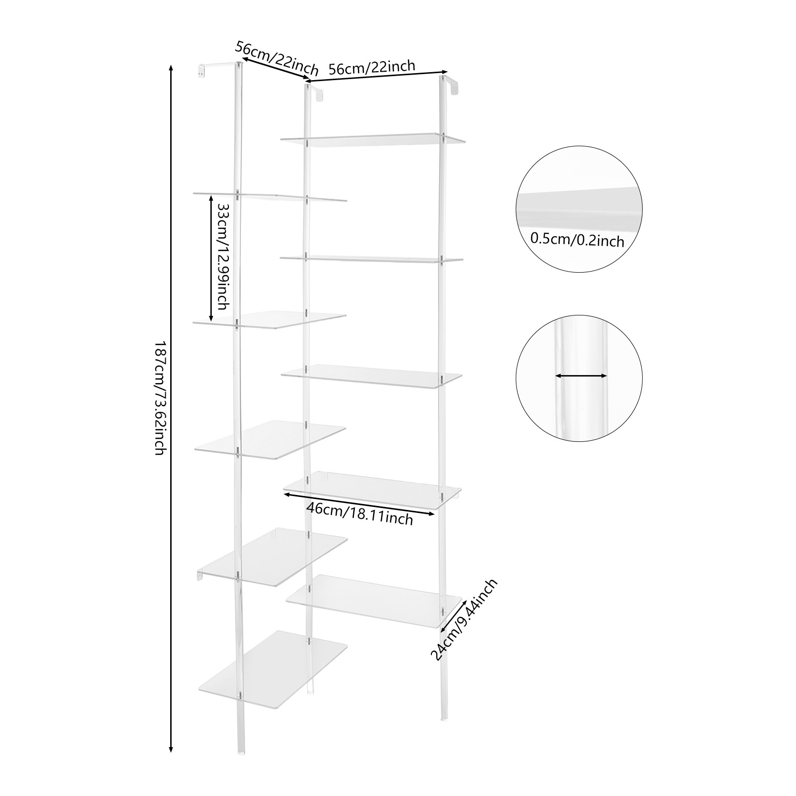 5-tier Corner Acrylic Geometric Shelf Rack, Bookshelf For Living Room Bathroom