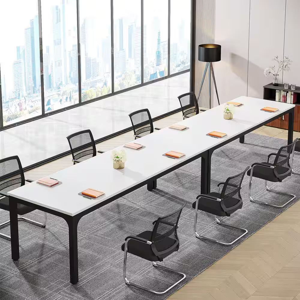 Moronia 78. 7In. 1 Piece Rectangle White Wood Conference Table Desk Large Meetin