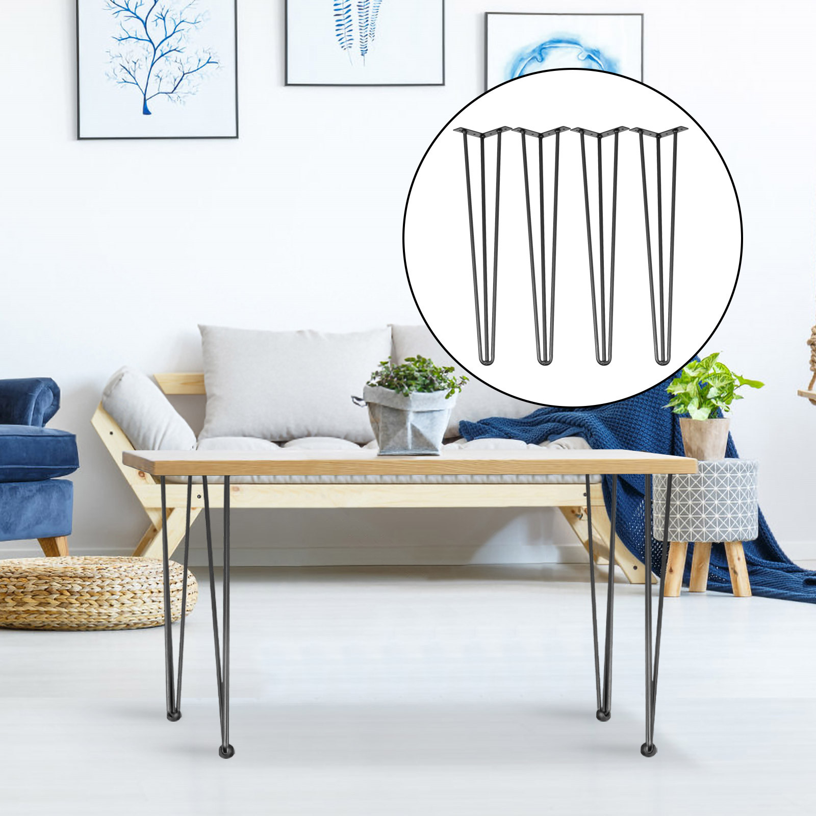 VEVOR Hairpin Table Legs 24 inch, Set of 4 DIY Desk Table Legs 3 Rods Heavy Duty