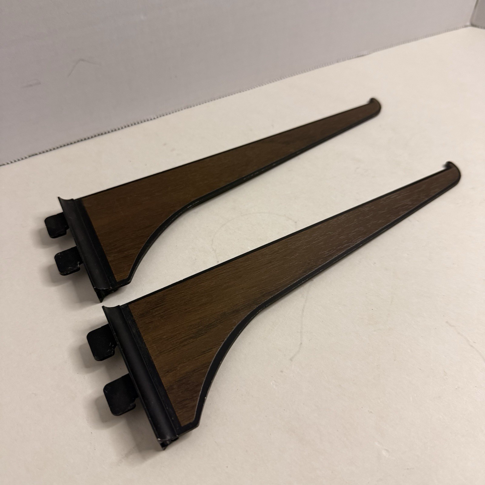 Vintage Wood Grain Shelf Brackets Wall Mount Pair 8.75” Retro Laminate