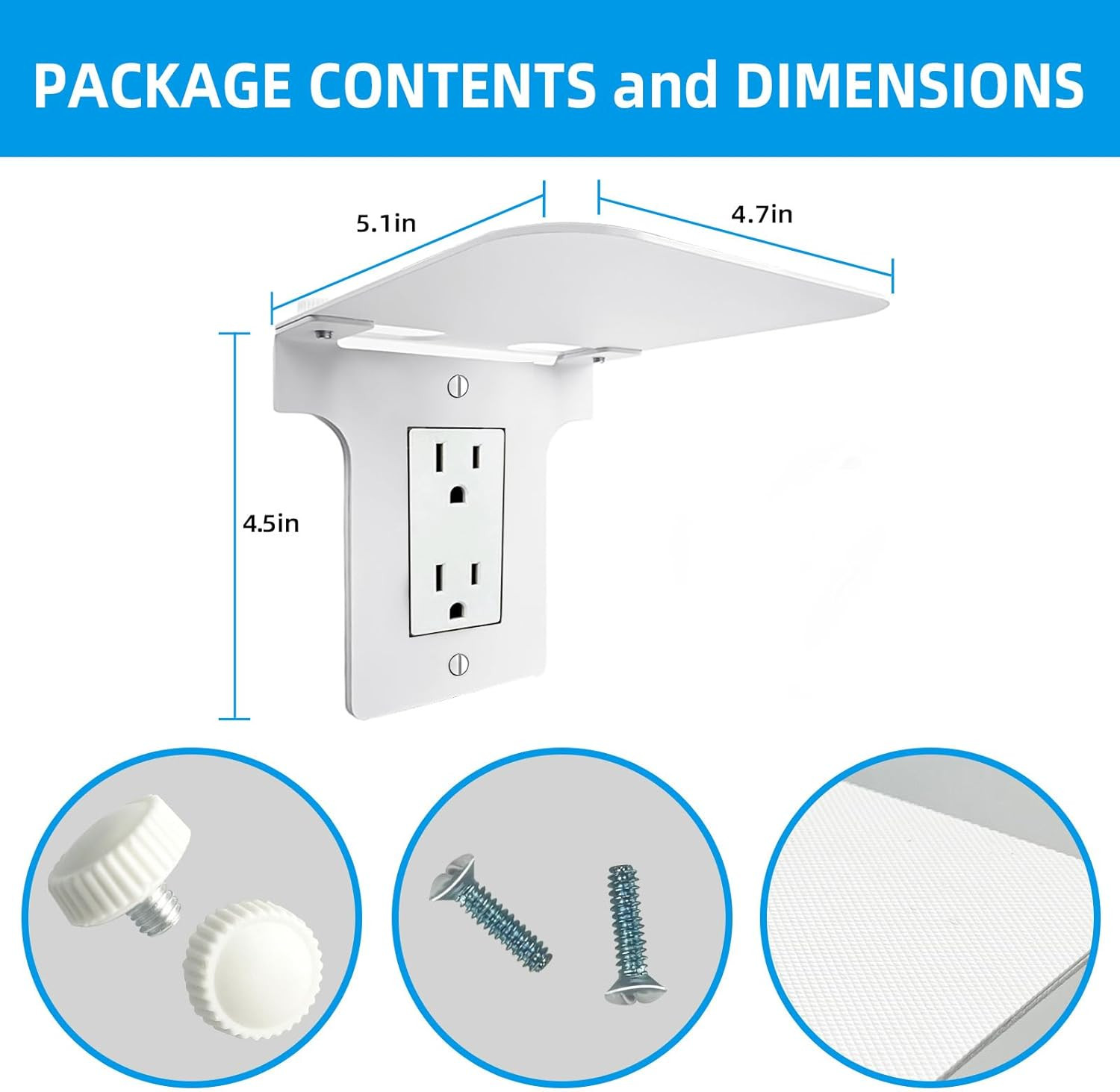 Metal Outlet Shelf with Built-In Cable Management, No-Drill Wall Organizer for B