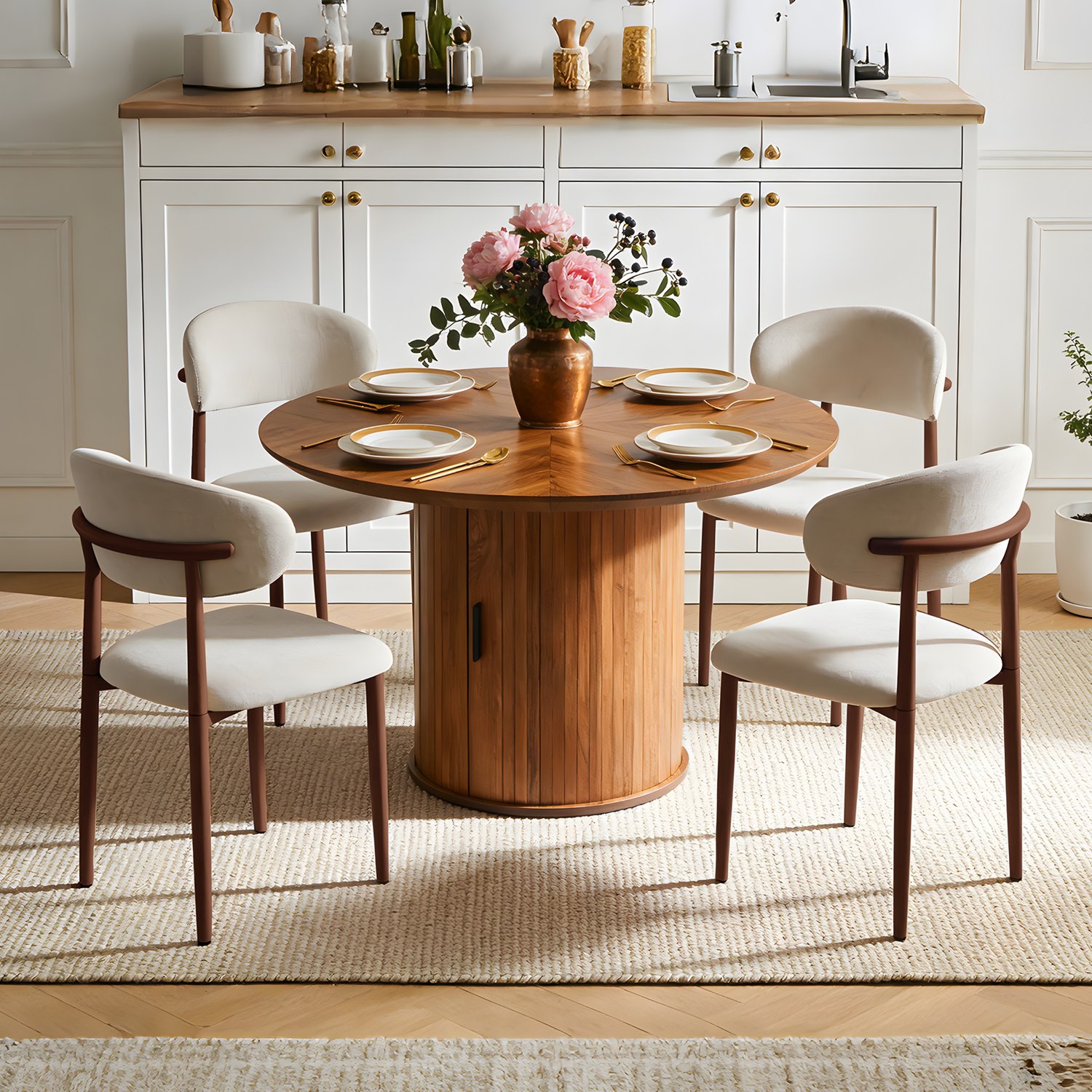 2PC Modern Upholstered Linen Dining Chairs W/Ergonomic Curved Back Kitchen Chair