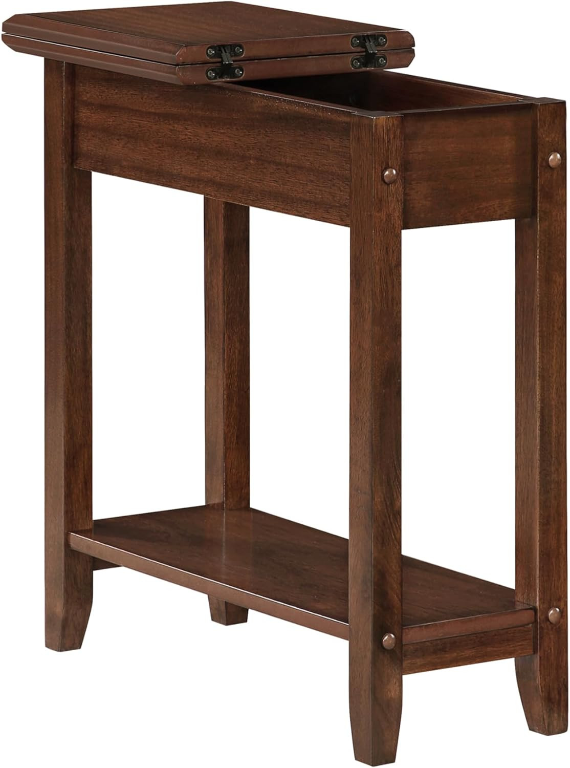 Espresso Flip Top End Table with Hidden Storage & Lower Shelf – 23.25