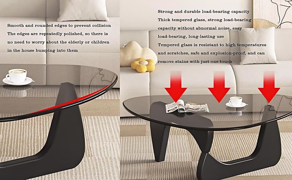 Modern Glass Coffee Table, 32.68″ D x 22.44″ W x 15.75″ H, Abstract Round Tea