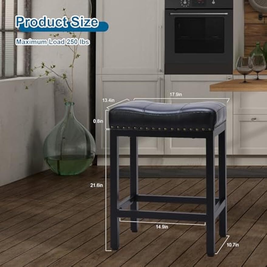 2 Pcs Bar Stools 24 inch Counter Height Stools Bar PU Leather Saddle Stool