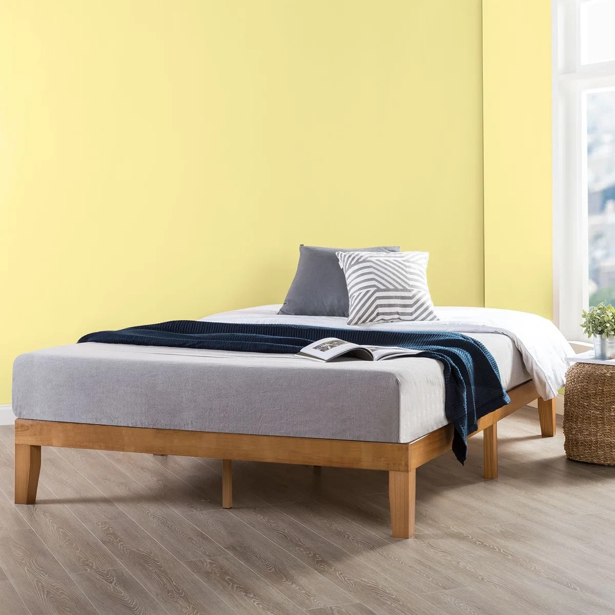 King Platform Bed Solid Wood Scandinavian Natural Minimalist Mid Century Modern