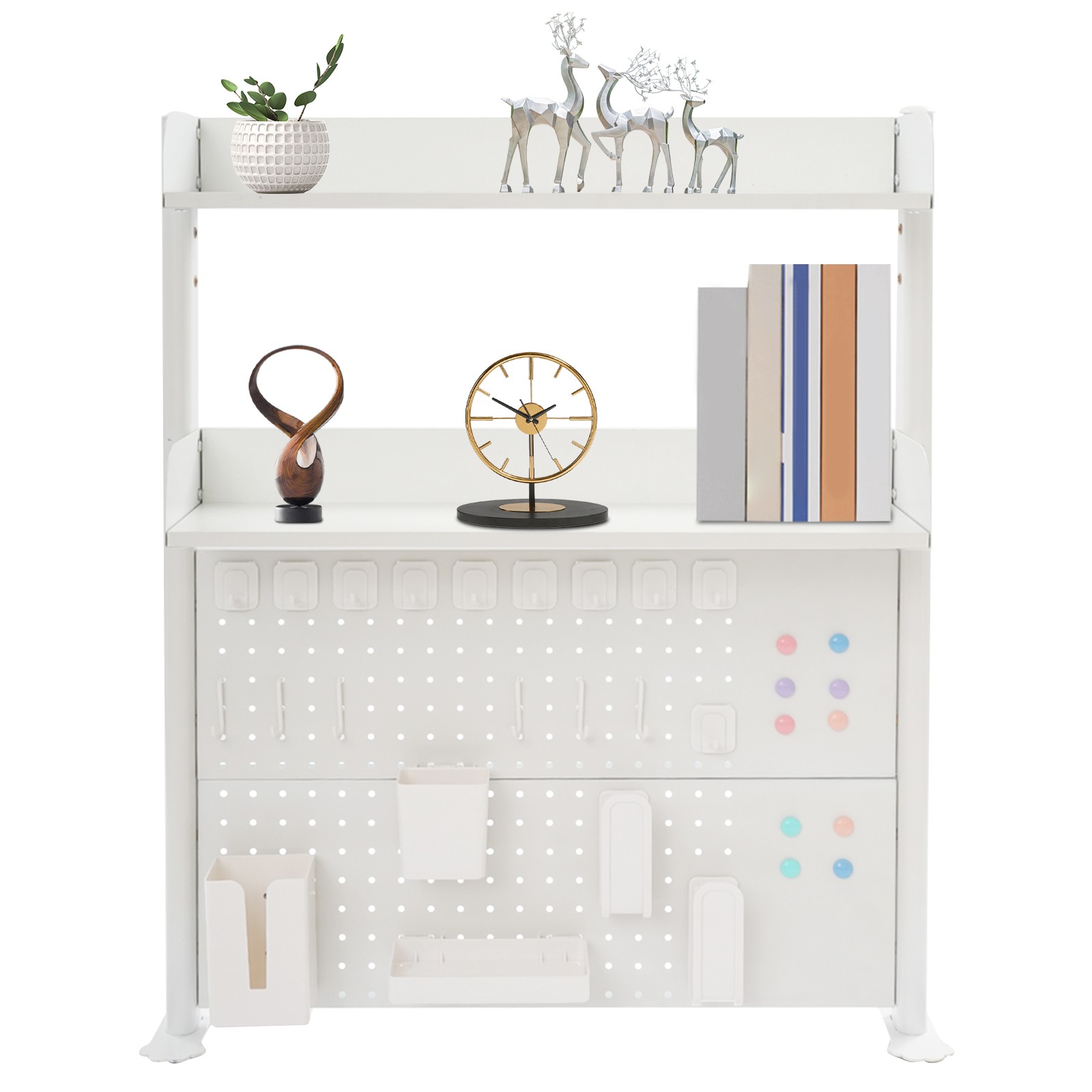 31.5*4.9*37.4in White Steel& MDF Multipurpose Pegboard Bookshelf Organizer Shelf