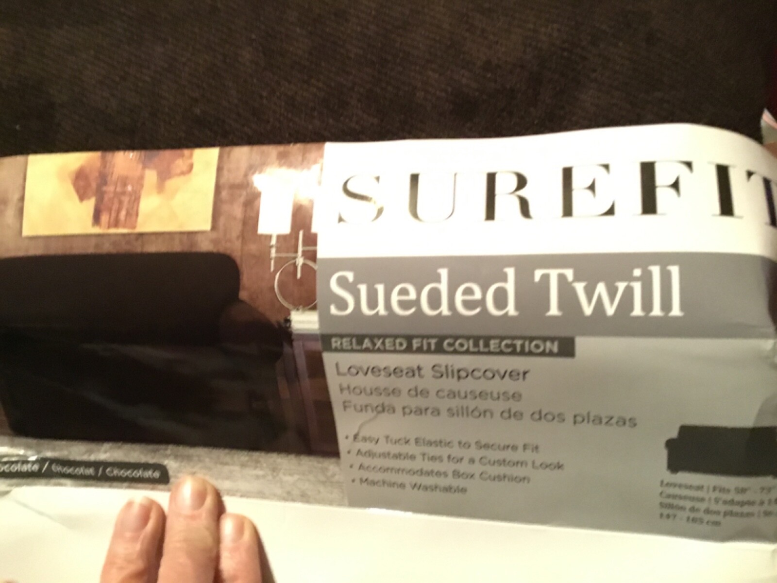 Sure Fit Sueded Twill Loveseat Slipcover in Chocolate Relaxed Fit Collection NEW