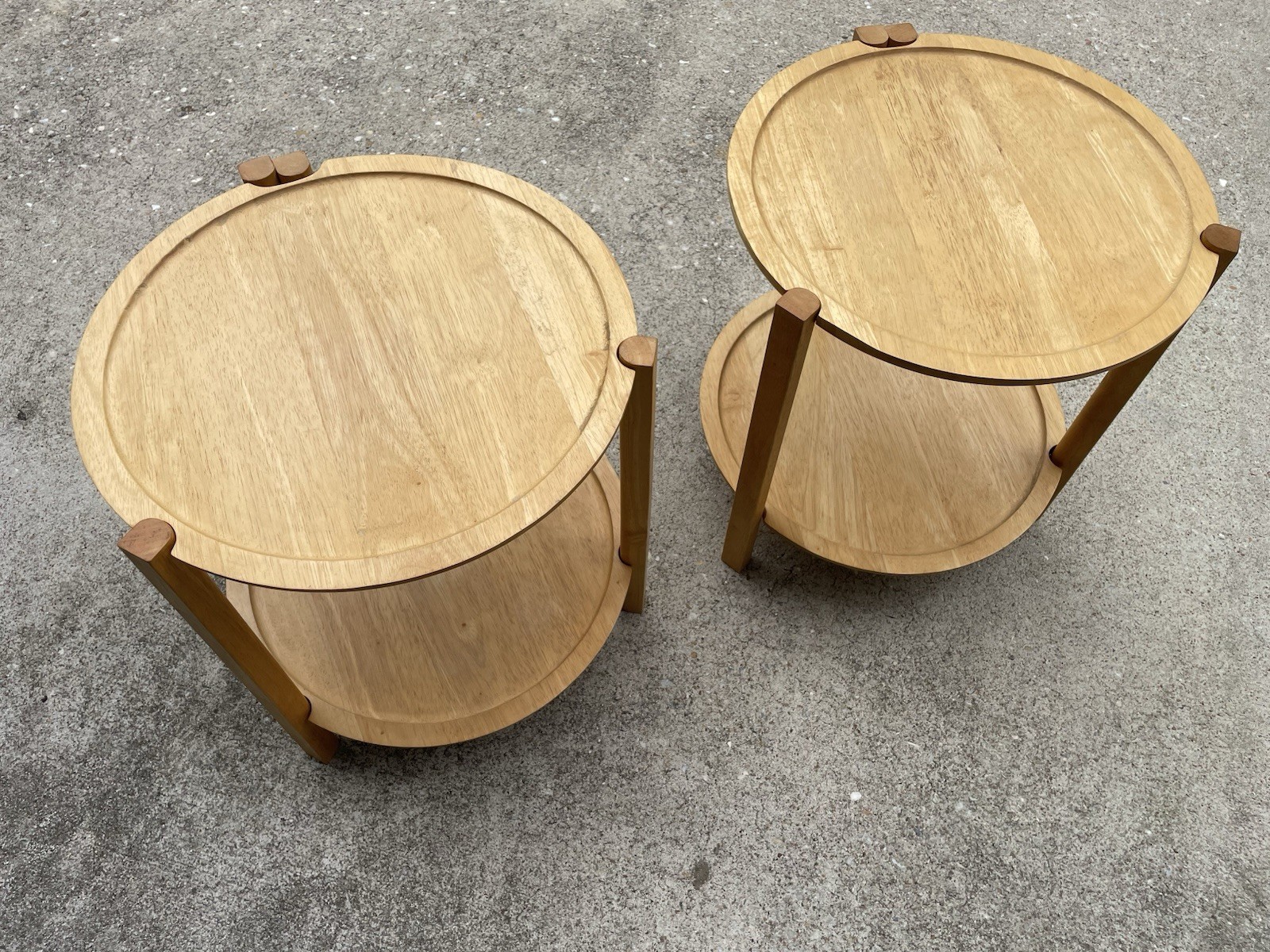Pair Dansk MCM Danish Folding Round End Tables with Removable Trays