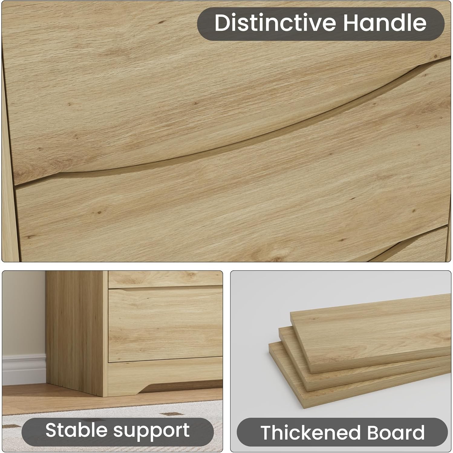 Wide 6 Drawer Dresser , Handle Free Wood Chest for Bedroom Living Room Hallway