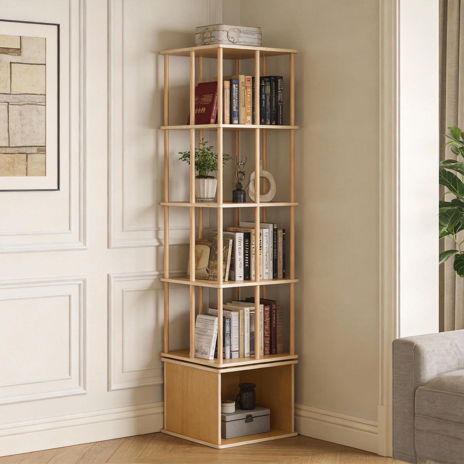 6 Tiers Corner Spinning Bookcase Organizer 360° Rotating Bookshelf Tower