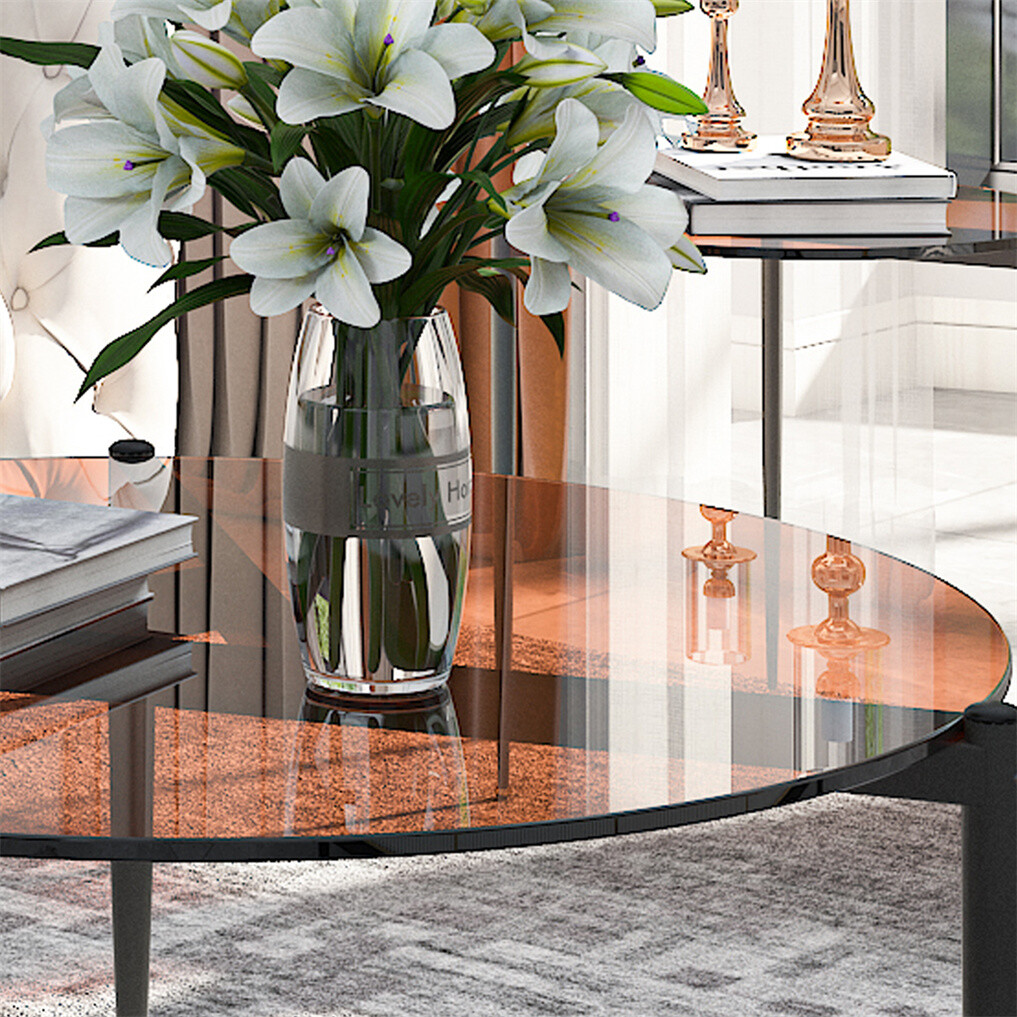 20/31in Luxury Tempered Glass Coffee Table Transparent Modern End Side Table Art