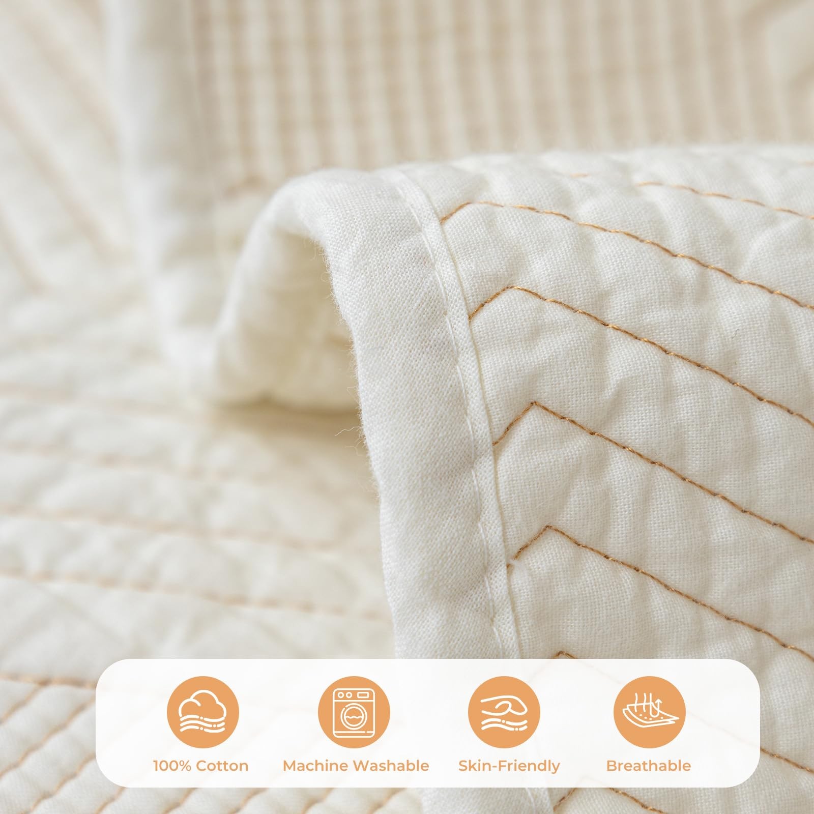 Vctops Farmhouse Solid Color Embroidery Sofa Couch Cover Cotton Quilted