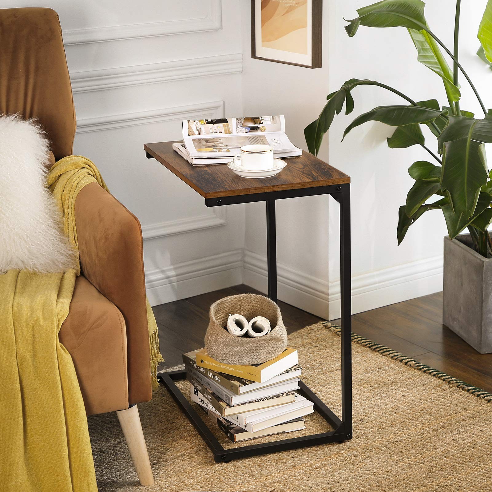 CShape End Table Small Coffee Sofa Side 13.8×21.7×26 Inch Brown ULNT52BX