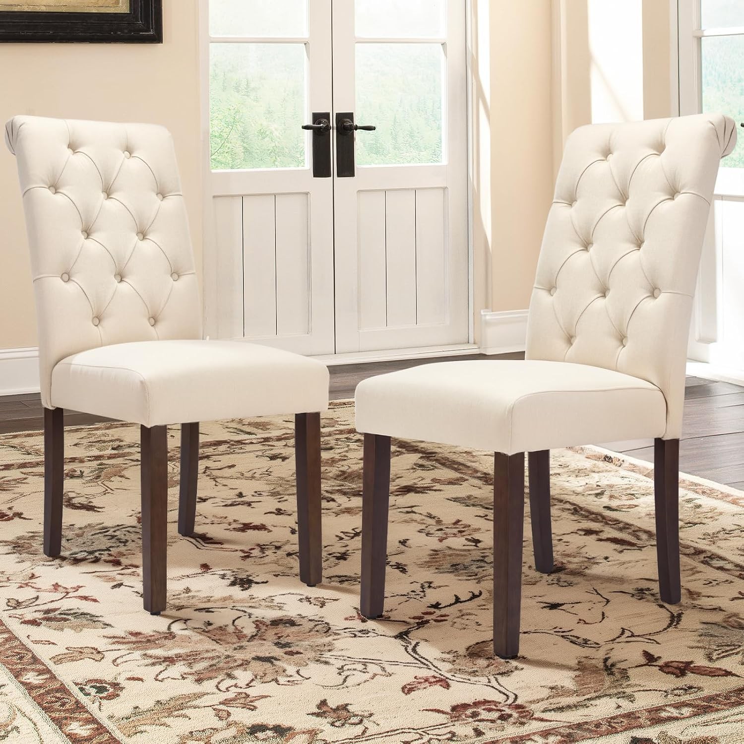 Tufted Dining Chairs Set of 2 Accent Parsons Diner Chair Upholstered Fabric
