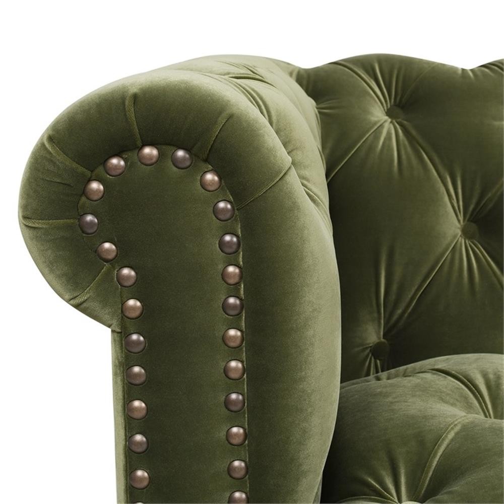 Pemberly Row 88″ Tufted Chesterfield Sofa in Olive Green Velvet
