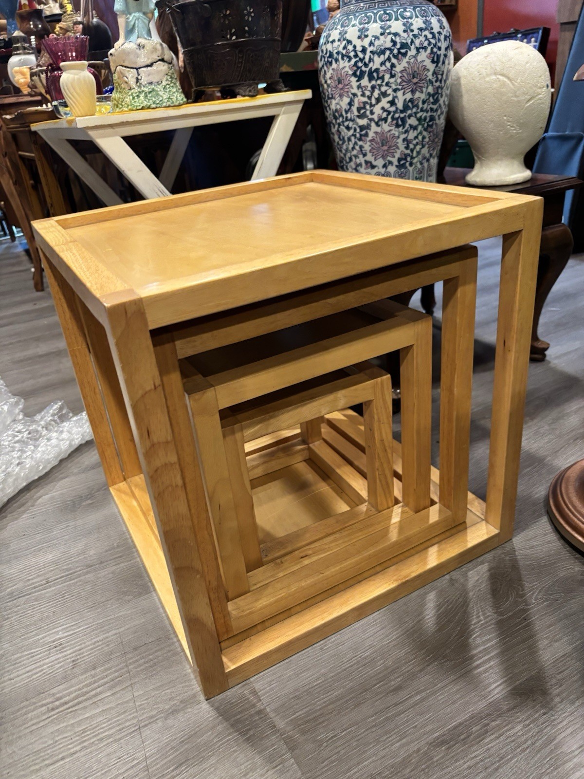 Vintage Mid Century Modern Nesting Tables Set of 4 Solid Wood Side Tables