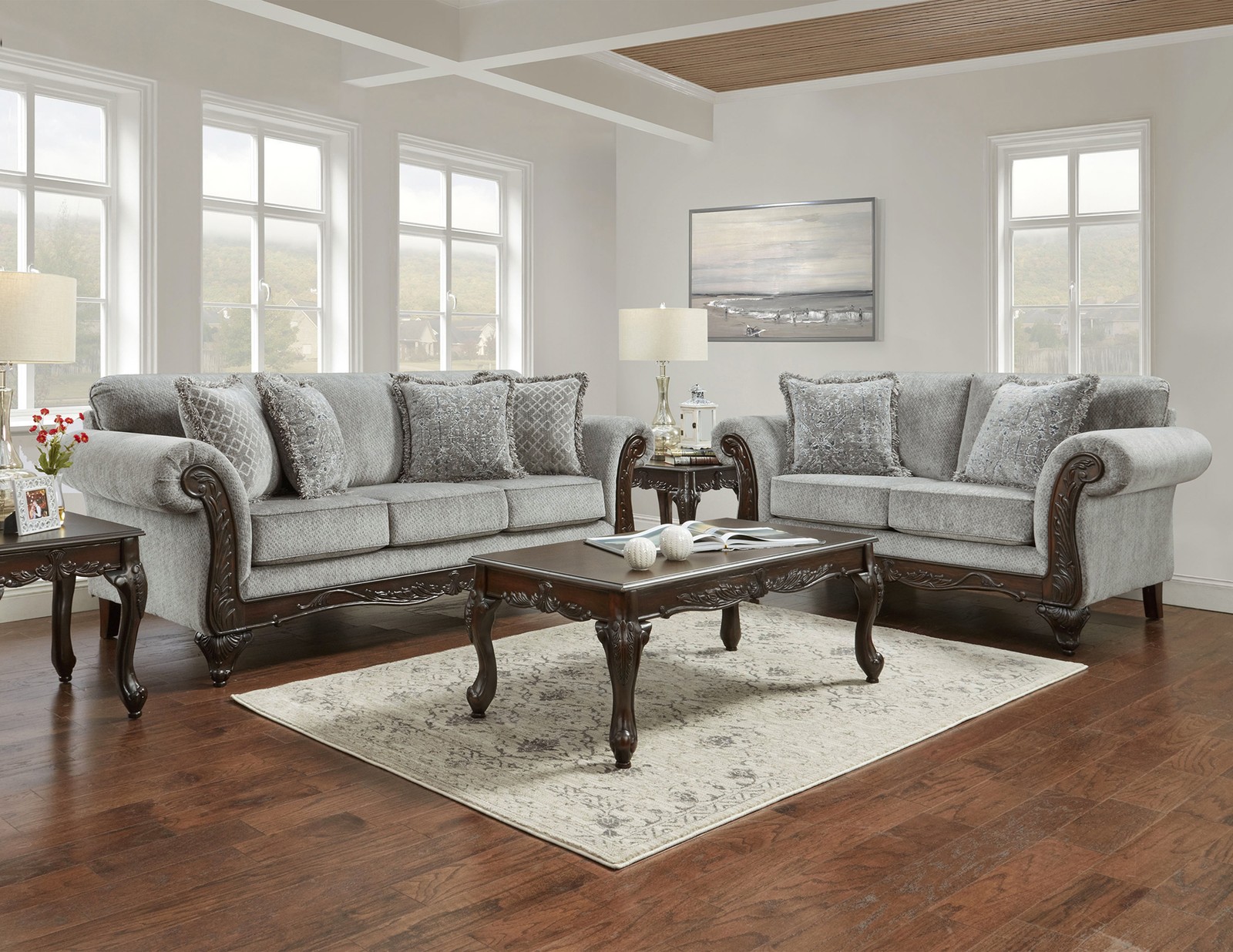 Hernen Carved Wood Frame Sofa