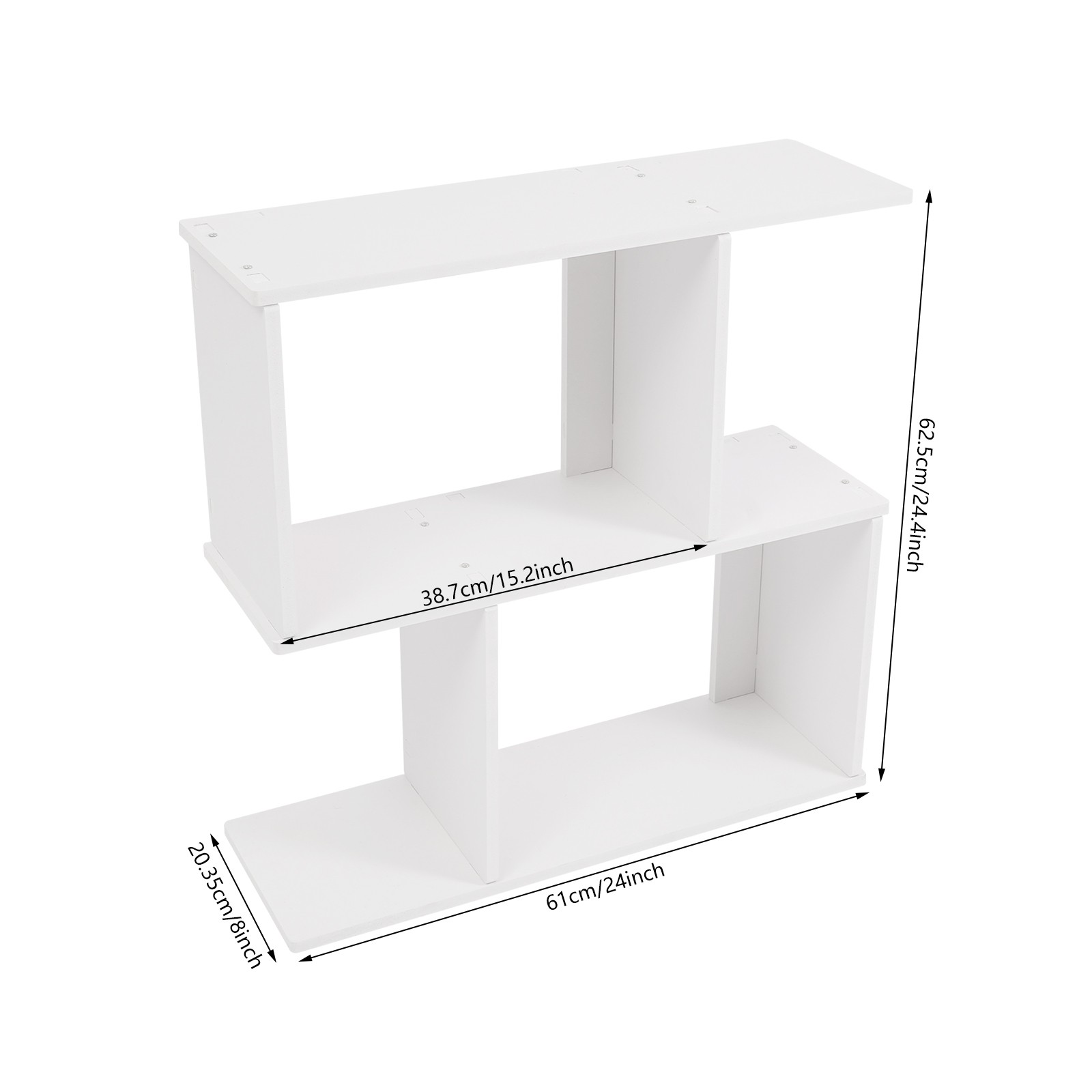 2 Tier Geometric Bookshelf, Freestanding Display Shelf, Z Shaped Open Bookcase