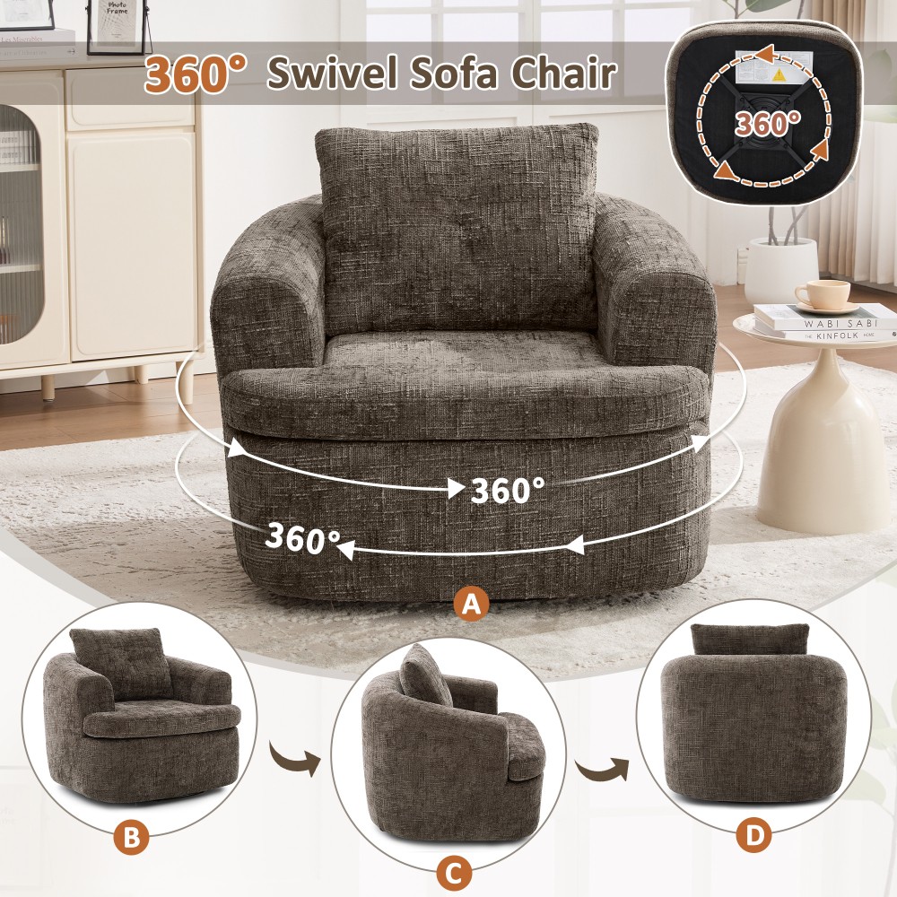 36.6 in Swivel Round Chair with Duallayer Cushion Design for Living Room Bedroom