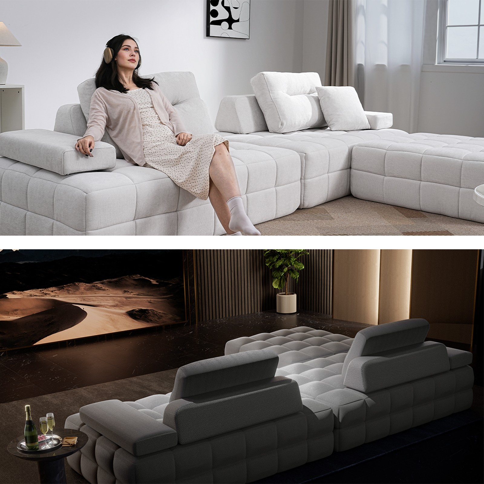 132” Modular Sectional Sofa Couch with Deep Seat L-Shape Couch for Living Room