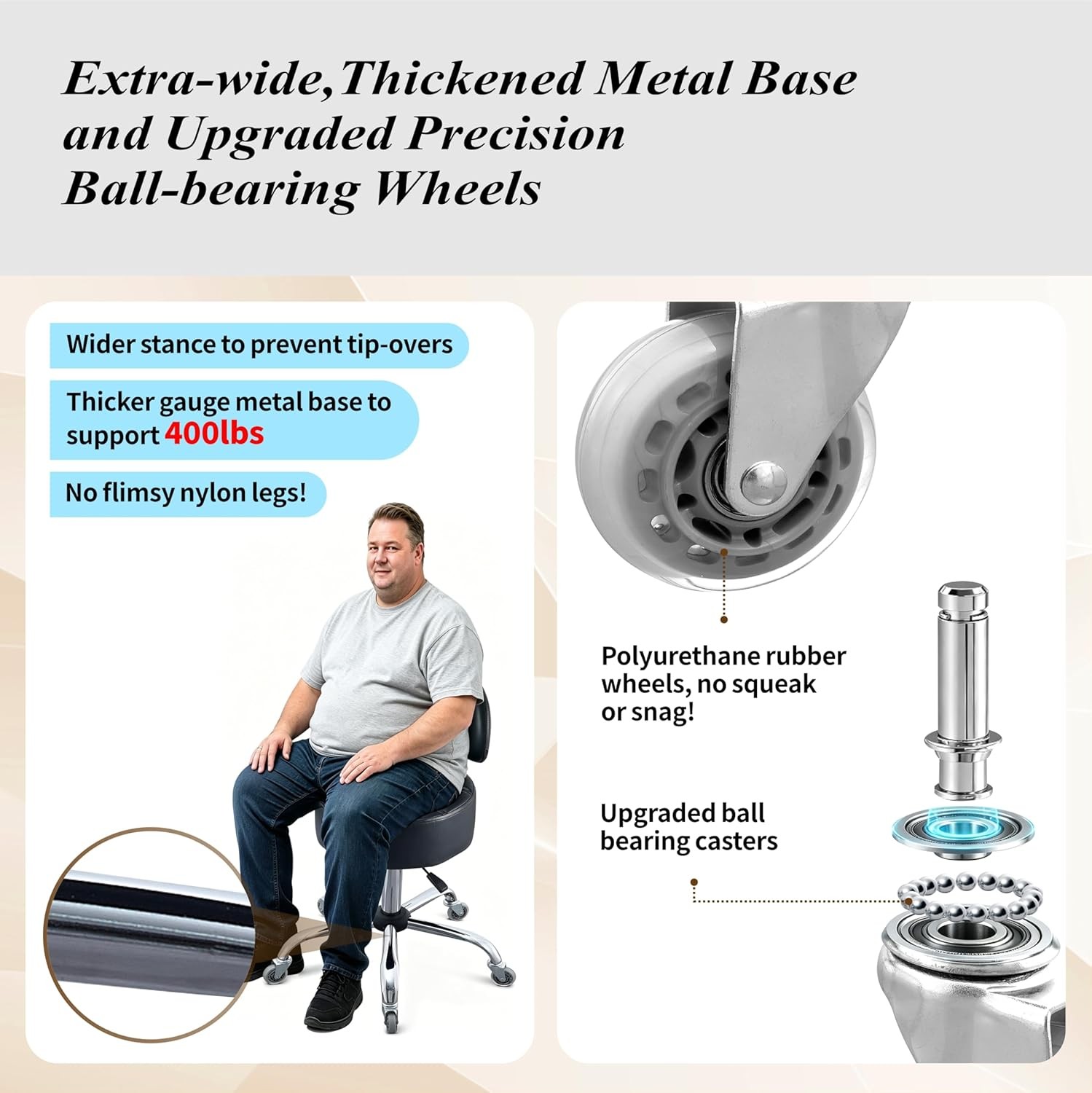 Ergonomic Drafting Stool with Backrest, 400LB Heavy Duty Hydraulic Stool, 19-25