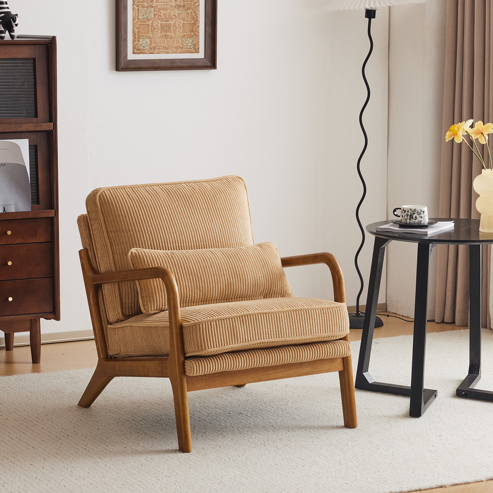 Khaki Corduroy Upholstered Indoor Lounge Chair (330LBS Weight Capacity)