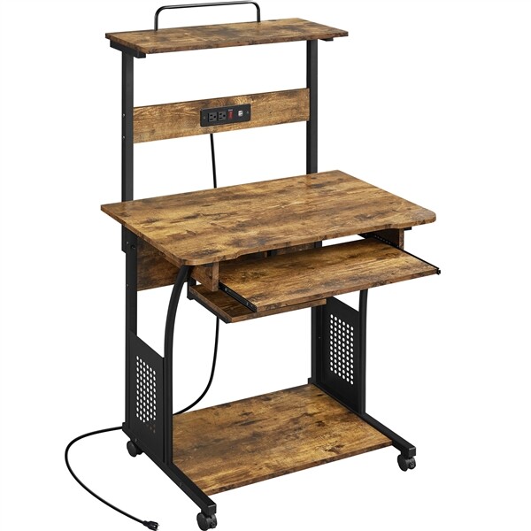 Home Office Desk w/ Power Outlet and USB Ports Computer PC Desk w/Printer Shelf