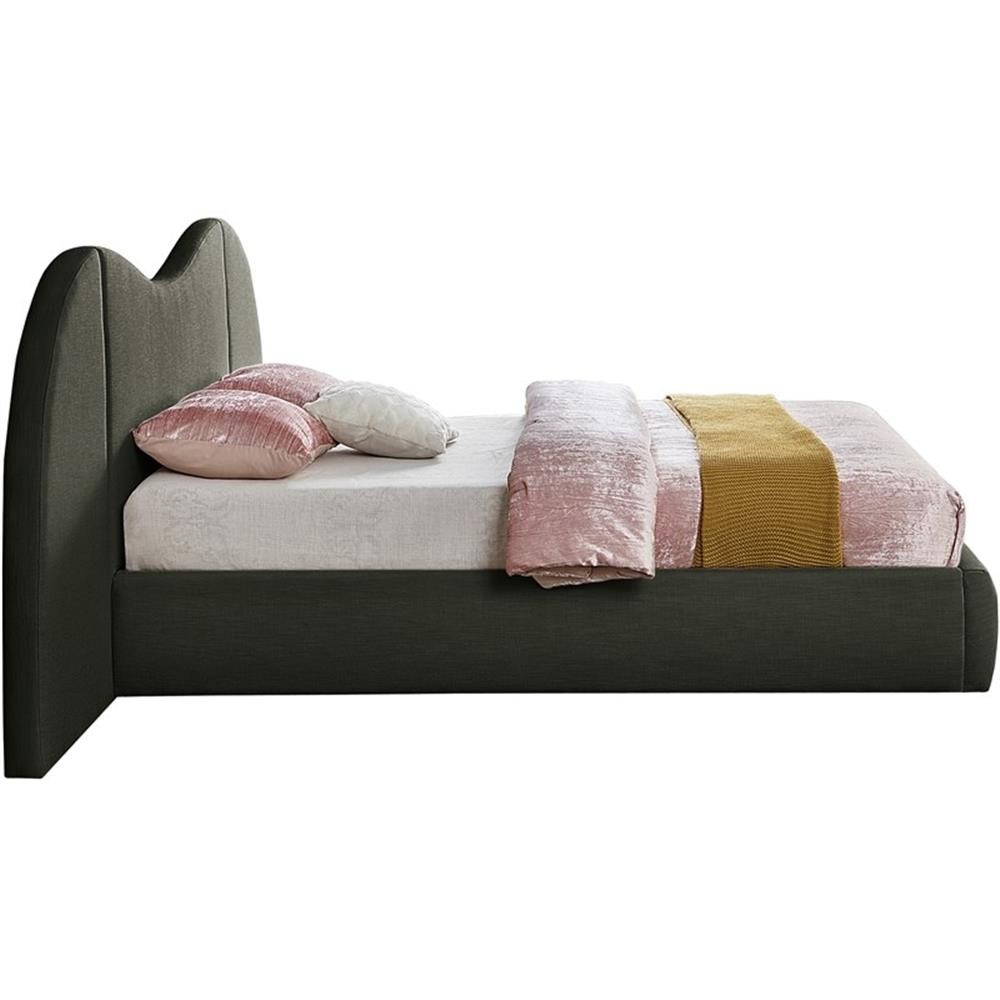 Meridian Furniture Everest Olive Green Linen Textured Fabric Queen Bed