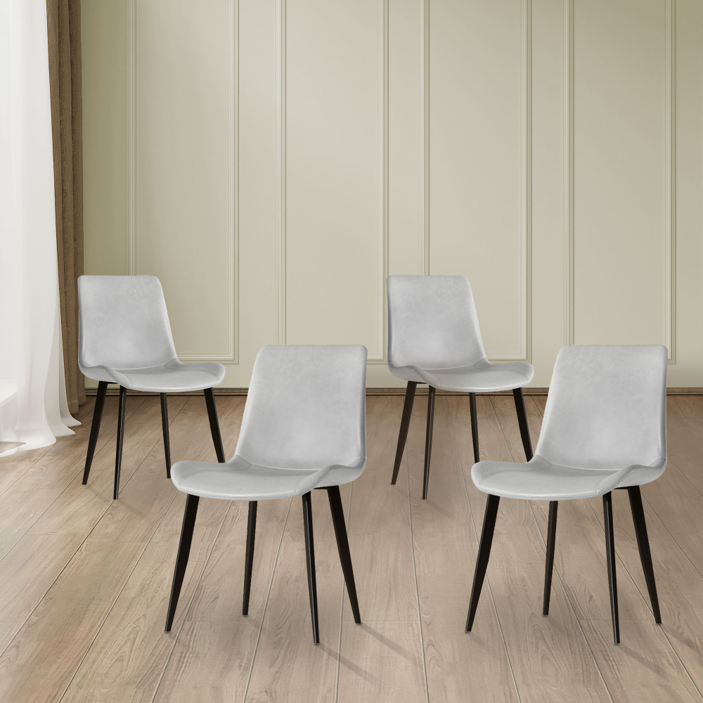 4 Dining Chairs PU Leather Carbon Steel Legs Curved Backrest Padded Seats