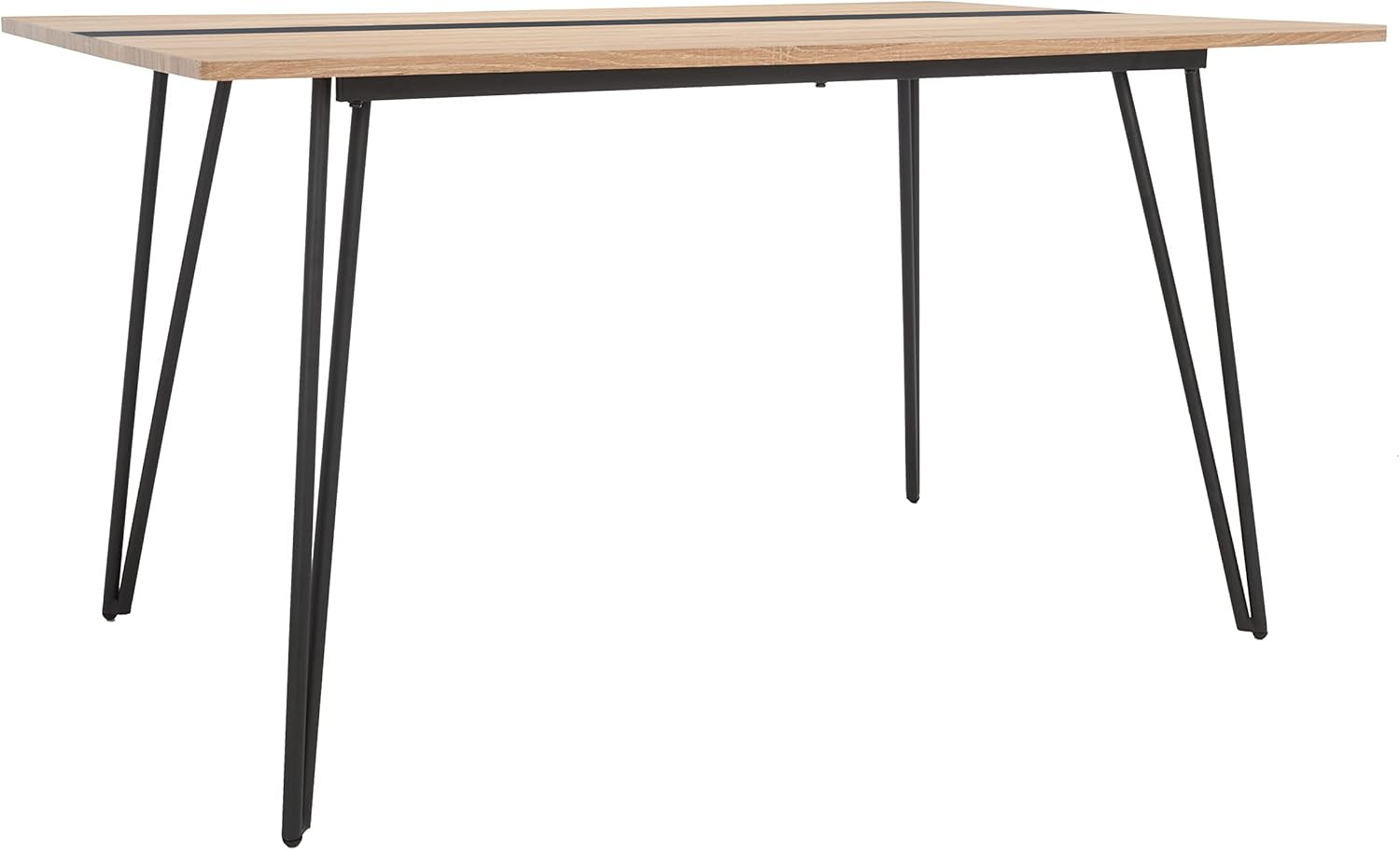 Alarick Mid-Century Modern Dining Table with Hairpin Legs in Natural/Black