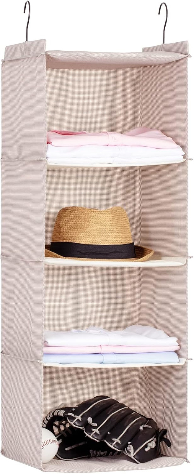 Hanging Closet Organizer 4 Tier Oxford Storage Beige Wardrobe Space Saving