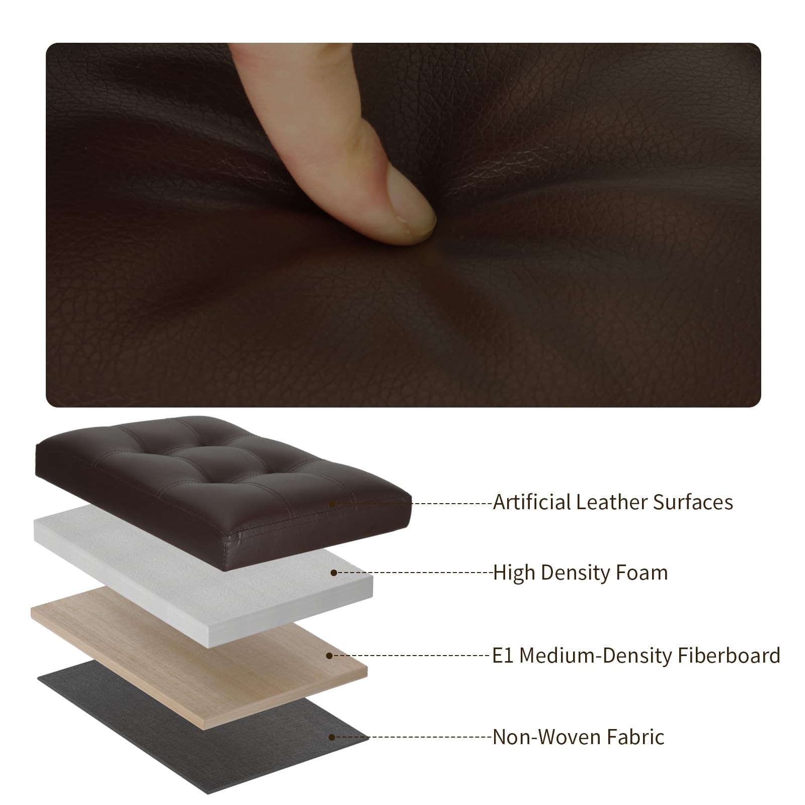 Brown Foldable Leather Storage Ottoman Foot Rest Bench 350lbs 17x13x13 Inch