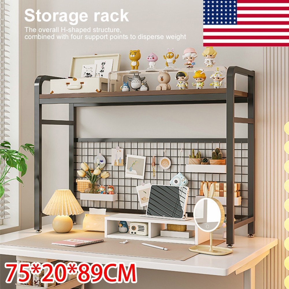 1-Tier Desktop Hutch Bookshelf – Metal Desk Shelf Bookcase with Grid Panel USA